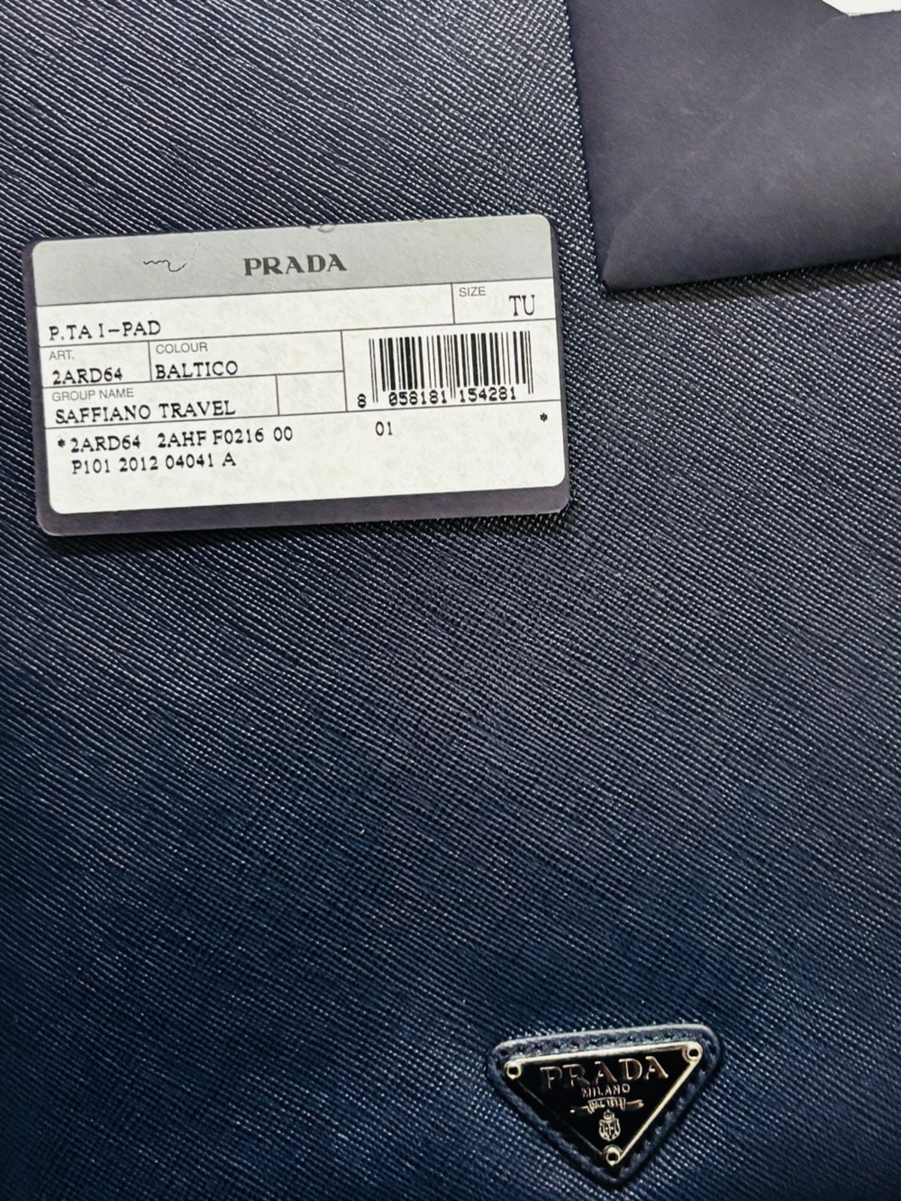Prada Men’s Navy Saffiano Leather Document Sleeve IPad Portfolio Sleeve with box - Picture 3 of 8